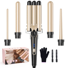 Load image into Gallery viewer, Waver Curling Iron Curling Wand - BESTOPE PRO 5 in 1 Curling Wand Set with 3 Barrel Hair Crimper for Women, Fast Heating Crimper Wand Curler in All Hair Type, Women Gifts - Gold