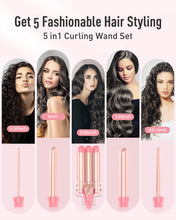 Load image into Gallery viewer, Waver Curling Iron Curling Wand - BESTOPE PRO 5 in 1 Curling Wand Set with 3 Barrel Hair Crimper for Women, Fast Heating Crimper Wand Curler in All Hair Type, Women Gifts - Leather Pink