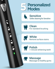 Load image into Gallery viewer, Coulax Electric Toothbrush for Adults and Kids - Coulax Electric Toothbrush, Rechargeable Toothbrush, Electric Toothbrush with 8 Brush Heads, 5 Modes, 2 Minute Timer, Dark Black