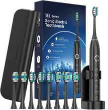 Load image into Gallery viewer, Electric Toothbrush for Adults with 8 Brush Heads, Sonic Toothbrush Rechargeable with a Holder & Travel Case, Portable Power Whitening Toothbrush with Timer, 2.5 Hours Charge for 120 Days Use - Black