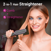 Load image into Gallery viewer, Hair Straightener Brush-Negative Ion Hair Straightener Styling Comb, 9 Temps 30s Fast Heat Straightening Brush with Hot Comb&Led Display, Straightening Comb for Women Curl, Auto Off&Anti Scald-Gray