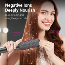 Load image into Gallery viewer, Hair Straightener Brush-Negative Ion Hair Straightener Styling Comb, 9 Temps 30s Fast Heat Straightening Brush with Hot Comb&Led Display, Straightening Comb for Women Curl, Auto Off&Anti Scald-Gray