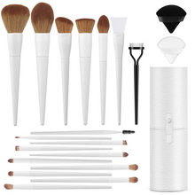 Load image into Gallery viewer, Professional 20PCs Makeup Brush Set, LUXBRU with Foundation Eyebrow Blending Concealer Blush Eyeshadow Contour Powder Brush, Brushes Kit with Travel Case & 2 Powder Puff-White