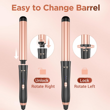 Load image into Gallery viewer, 5 in 1 Wand Curling Iron-Kinked Curling Wand Set with Flat Iron Hair Straightener, 3 Barrels Hair Crimper, 3 Ceramic Curling Irons (0.35 "-1.25"), 2 Temps Fast Heat Hair Waver Curler with Glove & Clip