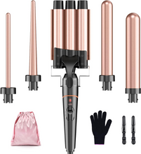 Load image into Gallery viewer, BESTOPE PRO 5 in 1 Curling Wand Set - 3 Barrel Hair Crimper with 4 Interchangeable Ceramic Curling Irons(0.35”-1.25”), Instant Heat Up, Storage Bag & Heat Protective Glove & 2 Clips