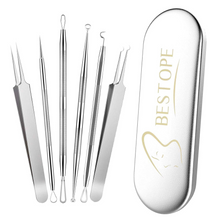 Load image into Gallery viewer, BESTOPE PRO Blackhead Remover Comedone Squeezer Set Tweezers Set with Metal Box Blackhead Remover Made of High-Quality Stainless Steel Acne Blackhead Remover Extractor Tools 6 Pieces