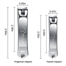 Load image into Gallery viewer, BESTOPE Set of 2 Nail Clippers - Stainless Steel High Quality Nail Cutters, Nail Scissors, Sharpener & Smooth Cut - Nail Clipper Suitable for Toenails and Fingernails (Large & Small Design)