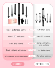 Load image into Gallery viewer, Long Barrel Curling Iron Wand Set, BESTOPE PRO 6 in 1 Curling Wand Set with Ceramic Barrel for Long/Medium Hair, 0.35"-1.25" Interchangeable Hair Wand Curler, Dual Volts, Include Glove & Clips - Black