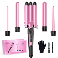 Load image into Gallery viewer, Waver Curling Iron Curling Wand - BESTOPE PRO 5 in 1 Curling Wand Set with 3 Barrel Hair Crimper for Women, Fast Heating Crimper Wand Curler in All Hair Type, Women Gifts-Pink