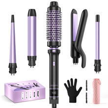 Load image into Gallery viewer, 5 in 1 Curling Iron, Curling Wand Set with Thermal Brush, Flat Iron Hair Straightener, 3 Ceramic Curling Irons (0.35"-1"), 13 Adjustable Temps, Hair Curler Waver with Heat Resistant Mat, Glove, Clip