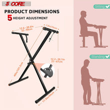 Load image into Gallery viewer, 5 Core Keyboard Stand Digital Piano Riser Adjustable X Style Electric Key Board Casio Synth Holder Foldable Portable Fits 54 61 88 Keys - KS 1X
