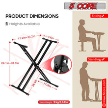 Load image into Gallery viewer, 5 Core Keyboard Stand Digital Piano Riser Adjustable X Style Heavy Duty Electric Key Board Casio Synth Holder Foldable Portable Fits 54 61 88 Keys - KS 2X