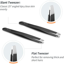 Load image into Gallery viewer, BESTOPE Pro Tweezers Set 6-Piece, Eyebrow Tweezers Scissors Set with Stainless Steel Point Slant Flat Tip Tweeze and Eyebrow Razor and Scissors for Eyebrows Plucking, Facial Body / Ingrown Hair Removal-Packed in Leather Case