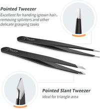 Load image into Gallery viewer, BESTOPE Pro Tweezers Set 6-Piece, Eyebrow Tweezers Scissors Set with Stainless Steel Point Slant Flat Tip Tweeze and Eyebrow Razor and Scissors for Eyebrows Plucking, Facial Body / Ingrown Hair Removal-Packed in Leather Case