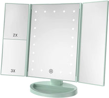 Load image into Gallery viewer, 化粧鏡 化粧ミラー 鏡 三面鏡 女優ミラー 卓上 led付き 折りたたみ 拡大鏡 2&3倍 明るさ調節可能 180°回転 電池&USB 2WAY給電