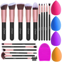 Load image into Gallery viewer, Pinceaux de Maquillage 16 Pièces Ensemble de Pinceaux de Maquillage Fond de Teint Synthétique Poudre Correcteur Pinceaux et Pinceaux Pour Les Yeux avec éponge de Maquillage (Noir16pcs)