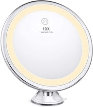 Load image into Gallery viewer, Miroir de Maquillage grossissant x10 Intelligent, Tactile et Portable avec 3 Modes d'éclairage, Rotatif à 360 degrés, Ventouse puissante, pour Table de Salle de Bain et Voyage