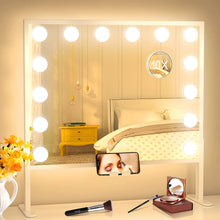 Load image into Gallery viewer, 化粧鏡 化粧ミラー 鏡 14個LED ハリウッドミラー 女優ミラー 壁掛け/卓上両用 三色照明モード 明るさ調節可能 10倍拡大鏡付き