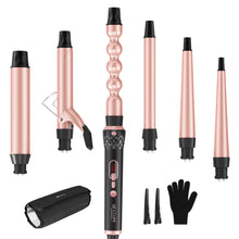 Load image into Gallery viewer, BESTOPE PRO Curling Iron Set 6 in 1 Hair Curling Wand Iron with 6 Interchangeable Ceramic Barrels(0.35'' to 1.25'') Loose Beachy Waves to Tight Curls with LCD & Temperature Control, include Glove & Clips
