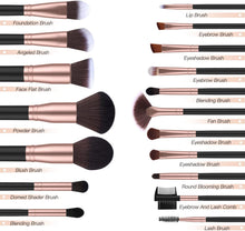 Load image into Gallery viewer, BESTOPE PRO Lot de 18 pinceaux de maquillage professionnels synthétiques de qualité supérieure pour fond de teint, poudre, blush, anti-cernes