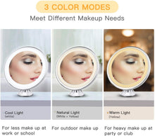 Load image into Gallery viewer, Miroir de Maquillage grossissant x10 Intelligent, Tactile et Portable avec 3 Modes d'éclairage, Rotatif à 360 degrés, Ventouse puissante, pour Table de Salle de Bain et Voyage