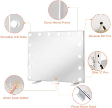 Load image into Gallery viewer, Vanity Mirror with Lights Hollywood Mirror Large Lighted Vanity Mirror with 3 Color Lights,USB A and USB C Outlet with Phone Holder,24x20 Inch,Touch Control,Sturdy Metal Frame Design