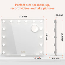 Load image into Gallery viewer, Vanity Mirror with Lights Hollywood Mirror Large Lighted Vanity Mirror with 3 Color Lights,USB A and USB C Outlet with Phone Holder,24x20 Inch,Touch Control,Sturdy Metal Frame Design