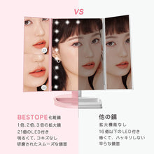 Load image into Gallery viewer, 化粧鏡 化粧ミラー 鏡 三面鏡 女優ミラー 卓上 led付き 折りたたみ 拡大鏡 2&3倍 明るさ調節可能 180°回転 電池&USB 2WAY給電