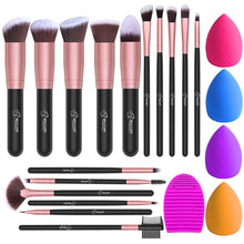 Load image into Gallery viewer, BESTOPE Pro 16Pcs Makeup Brushes Set, 4Pcs Beauty Blender Sponge Set and 1 Brush Cleaner, Premium Synthetic Foundation Brushes Blending Face Powder Eye Shadows Make Up Brushes Kit, Rose Gold