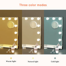 Load image into Gallery viewer, Vanity Mirror with Lights Hollywood Mirror Large Lighted Vanity Mirror with 3 Color Lights,USB A and USB C Outlet with Phone Holder,24x20 Inch,Touch Control,Sturdy Metal Frame Design