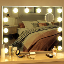 Load image into Gallery viewer, Vanity Mirror with Lights Hollywood Mirror Large Lighted Vanity Mirror with 3 Color Lights,USB A and USB C Outlet with Phone Holder,24x20 Inch,Touch Control,Sturdy Metal Frame Design