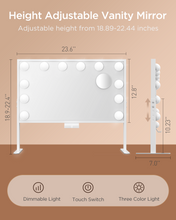 Load image into Gallery viewer, BESTOPE PRO Vanity Mirror with Lights, 23.6&#39;&#39; x 22.4&#39;&#39; Height Adjustable Hollywood Vanity Mirror with Storage, 3 Color Modes, 10X Magnification, USB Charging Port, Phone Holder, Large Makeup Mirror
