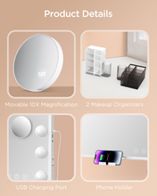 Load image into Gallery viewer, BESTOPE PRO Vanity Mirror with Lights, 23.6&#39;&#39; x 22.4&#39;&#39; Height Adjustable Hollywood Vanity Mirror with Storage, 3 Color Modes, 10X Magnification, USB Charging Port, Phone Holder, Large Makeup Mirror
