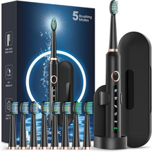 Load image into Gallery viewer, Sonic Electric Toothbrush for Adults - Rechargeable with 8 Brush Heads &amp; Travel Case,Teeth Whitening , Power with Holder, 3Hours Charge for 120 Days - Black
