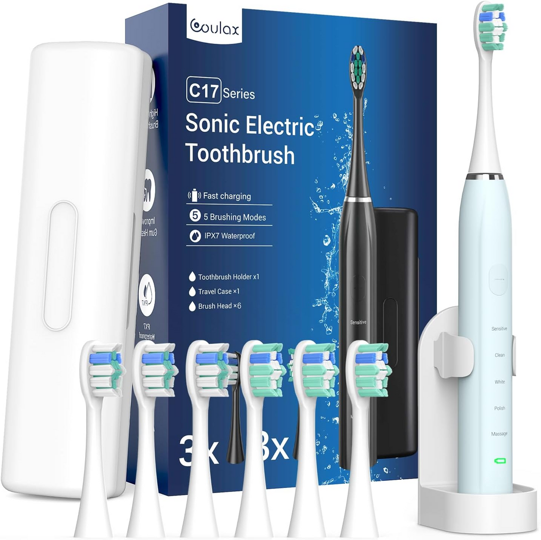 Sonic Electric Toothbrush Sonic Toothbrush - Travel Toothbrushes Electric Sonic Toothbrush, Sonic Electric Toothbrush Rechargeable Toothbrush with 6 Heads, Travel Case, 5 Modes, Timer