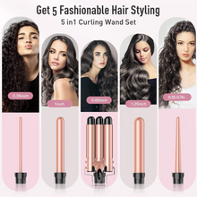 Load image into Gallery viewer, BESTOPE PRO Curling Iron Curling Irons 3 Barrels Wave Iron 5 in 1 - Curling Iron Set 3 Barrels for Large Waves, Temperature Setting, Quick Heating and a Glove, 2 Clips, Rose Gold
