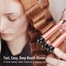 Load image into Gallery viewer, BESTOPE PRO Curling Iron Curling Irons 3 Barrels Wave Iron 5 in 1 - Curling Iron Set 3 Barrels for Large Waves, Temperature Setting, Quick Heating and a Glove, 2 Clips, Rose Gold
