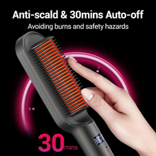 Load image into Gallery viewer, Hair Straightener Brush-Negative Ion Hair Straightener Styling Comb, 9 Temps 30s Fast Heat Straightening Brush with Hot Comb&amp;Led Display, Straightening Comb for Women Curl, Auto Off&amp;Anti Scald-Gray

