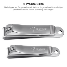 Load image into Gallery viewer, BESTOPE Set of 2 Nail Clippers - Stainless Steel High Quality Nail Cutters, Nail Scissors, Sharpener &amp; Smooth Cut - Nail Clipper Suitable for Toenails and Fingernails (Large &amp; Small Design)
