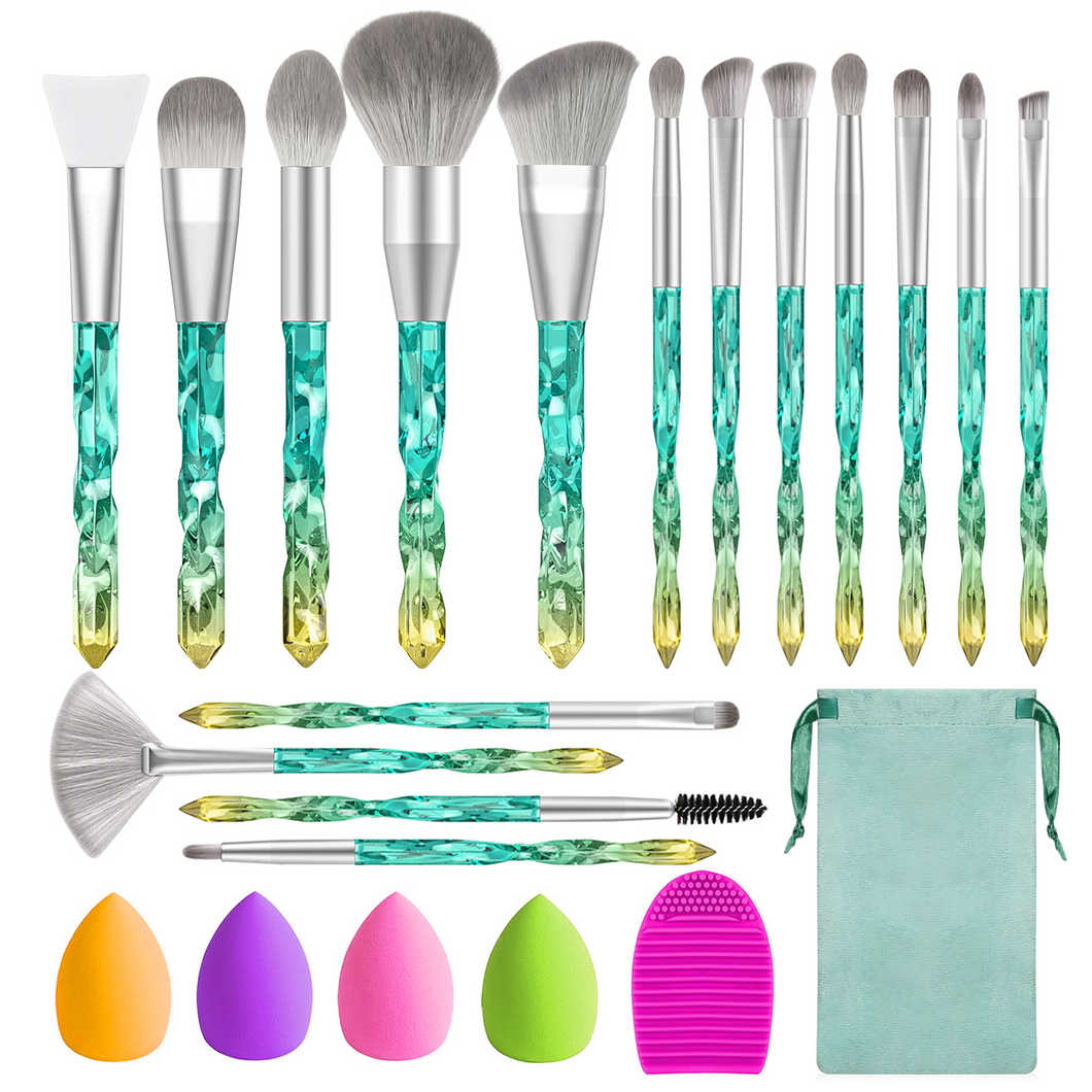 Makeup Brushes Set - BESTOPE PRO 16 Pcs Crystal handle Makeup Brush Set 1 Silicone Face Mask Brush&4 Blender Sponge&1 Brush Cleaner Premium Synthetic Foundation Powder Shadows Makeup Brushes Kit