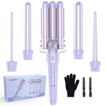 Load image into Gallery viewer, Waver Curling Iron Curling Wand - BESTOPE PRO 5 in 1 Curling Wand Set with 3 Barrel Hair Crimper for Women, Fast Heating Crimper Wand Curler in All Hair Type, Women Gifts - Purple
