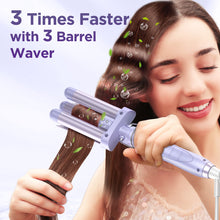 Load image into Gallery viewer, 5 in 1 Wand Curling Iron-Curling Wand Set with Hair Straightener, 3 Barrels Hair Crimper Iron, 3 Ceramic Curling Irons (0.35 &quot;-1.25&quot;), 2 Temps Fast Heat Hair Curler Waver with Glove &amp; Clip-Purple
