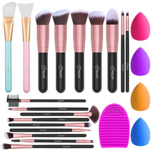 Load image into Gallery viewer, BESTOPE PRO Makeup Brushes 16Pcs Professional Makeup Brush Set 2 Silicone Face Mask Brushes&amp;4 Blender Sponge&amp;1 Brush Cleaner Premium Synthetic Foundation Brush Blending Face Powder Blush Concealers Eye Shadows Makeup Brush Kit
