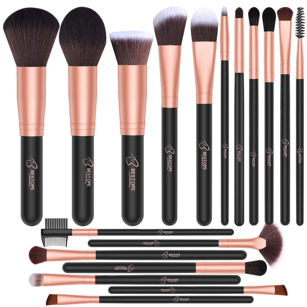 BESTOPE PRO 18 Pcs Makeup Brushes Premium Synthetic Fan Foundation Powder Kabuki Brushes Concealers Eye Shadows Make Up Brushes Kit, Rose Gold
