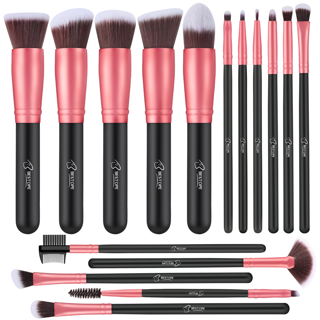 BESTOPE Pro Makeup Brushes 16 PCs Makeup Brush Set Premium Synthetic Foundation Brush Blending Face Powder Blush Concealers Eye Shadows Make Up Brushes Kit (Rose Golden)