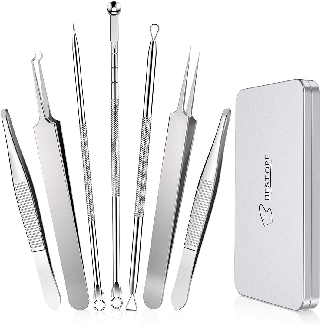 Blackhead Remover Tool Kit 7 Pcs Spot Remover Kit for Remove Acne Comedones Whitehead Spot Pimple Zit Ingrown Hair Eyebrow Tweezers Spot Tool Kit