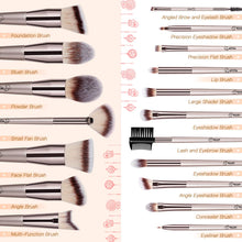 Load image into Gallery viewer, 18 Piece Makeup Brushes, 4 Piece Sponge and 1 Brush Cleaner set, Premium Synthetic Foundation Kit, Champagne Gold Conical Handle, 23 Count…
