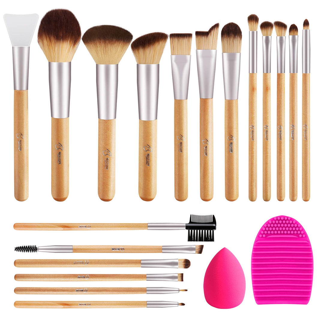 BESTOPE PRO Makeup Brushes 17Pcs Makeup Brush Set with 1 Pcs Silicone Face Mask Brush&1 Makeup Sponge&1 Brush Cleaner Premium Synthetic Concealers Foundation Eye Shadows Make Up Brush Kit Bamboo Handle